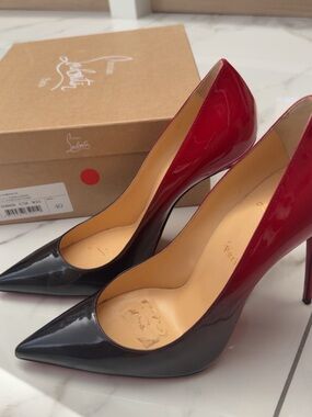 Christian Louboutin Red and Black Patent Pointed Toe Stiletto Pumps